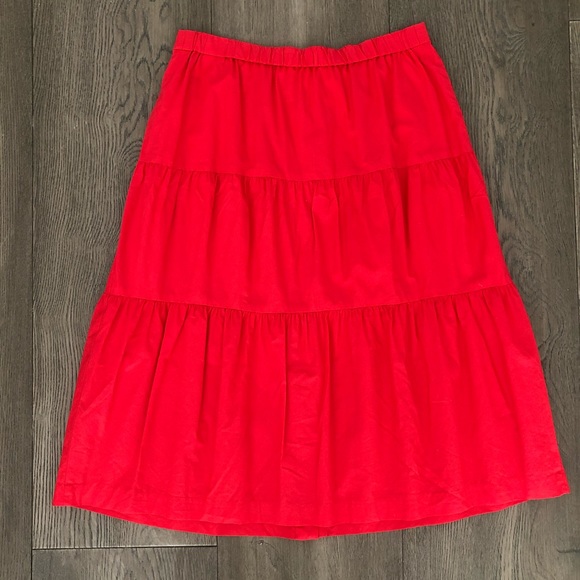-SOLD- Madewell Bistro Tiered Button Front Midi Skirt True Red Small - Picture 5 of 7